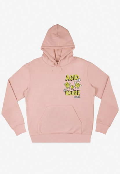 Dusty peach hoodie with acid house small left chest front logo