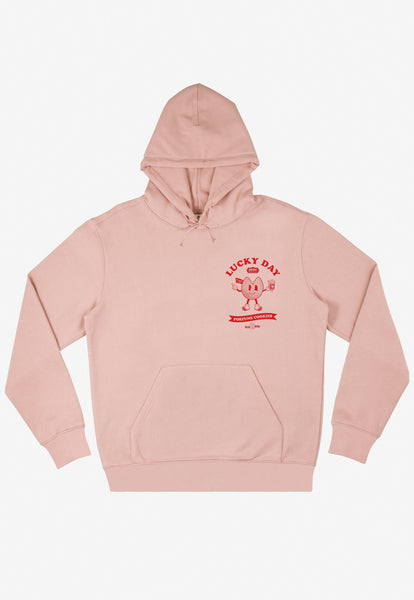 small front lucky day logo dusty peach printed hoodie