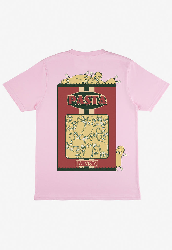 Large back pasta box graphic print tshirt in pink