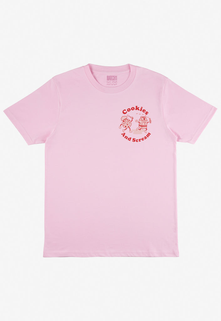 small front cookies and scream logo print tshirt in pink