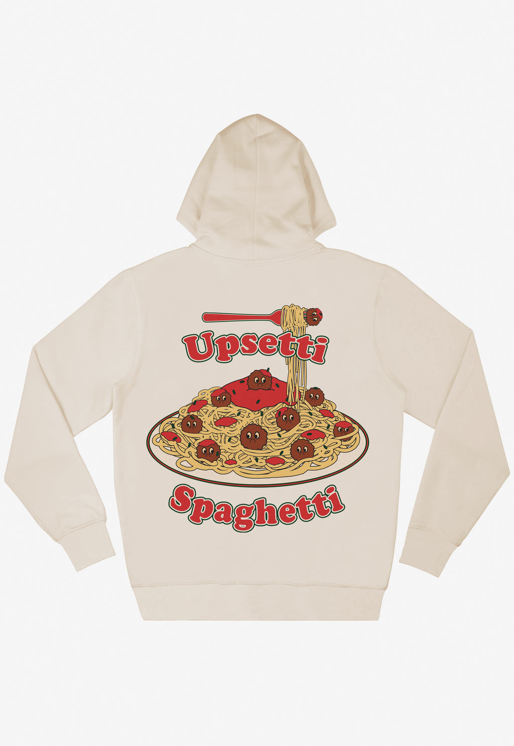 Large back spaghetti junk food slogan vanilla hoodie 