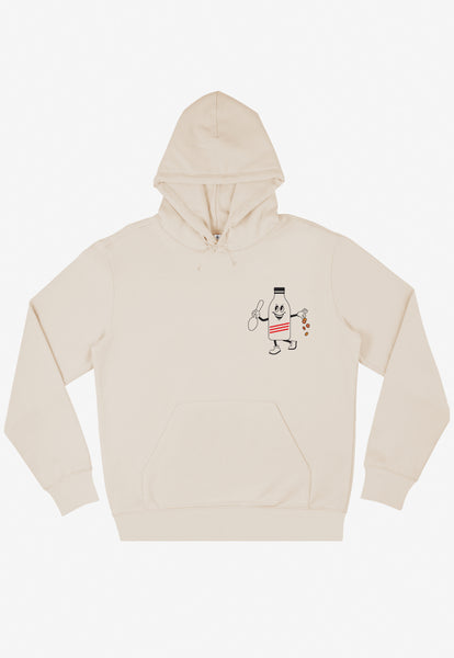 Small front milk bottle character hoodie in vanilla