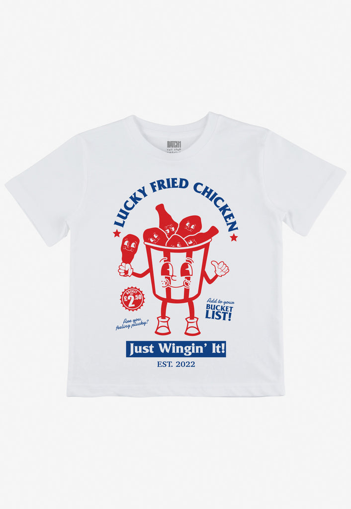 unisex kids printed t shirt with cute fried chicken mascot