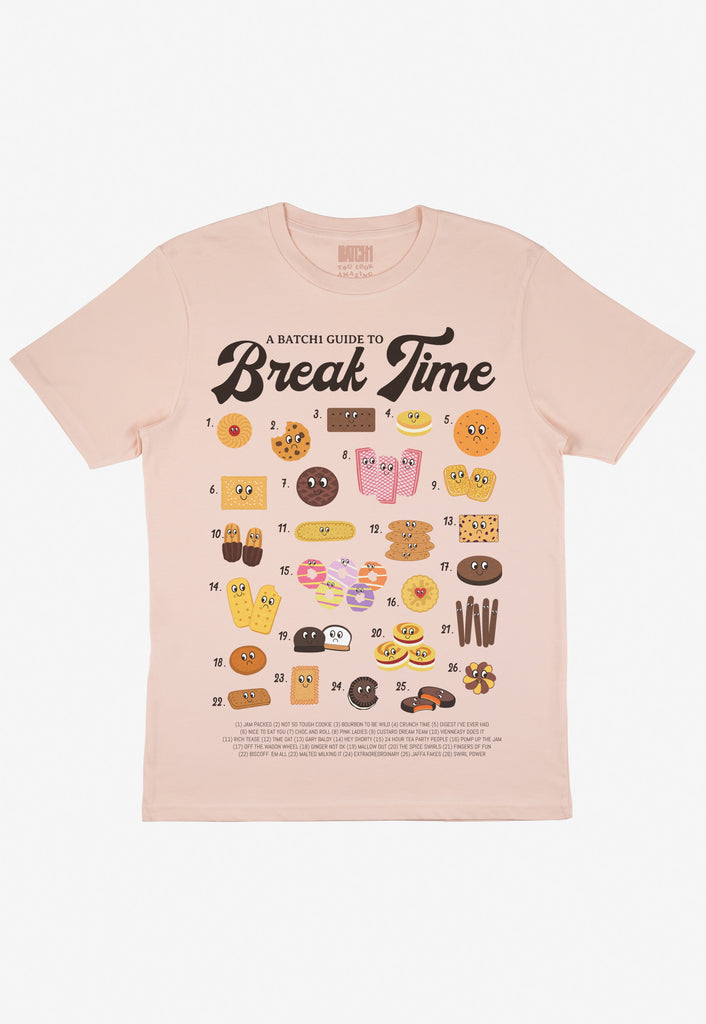 Flatlay of Break Time guide tshirt