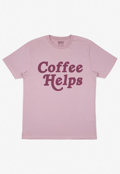Flatlay of Coffee Helps slogan Tshirt