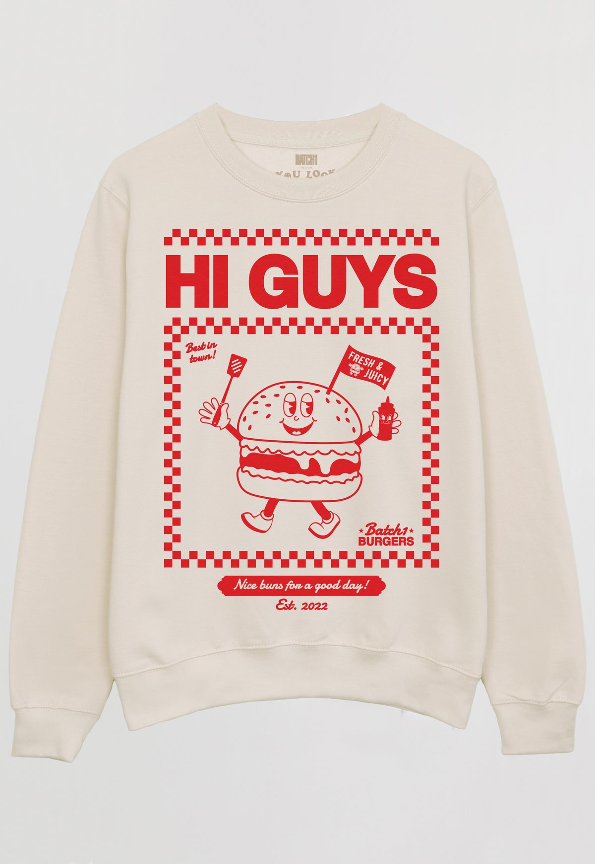 Hi Guys Men s Burger Graphic Sweatshirt Batch1