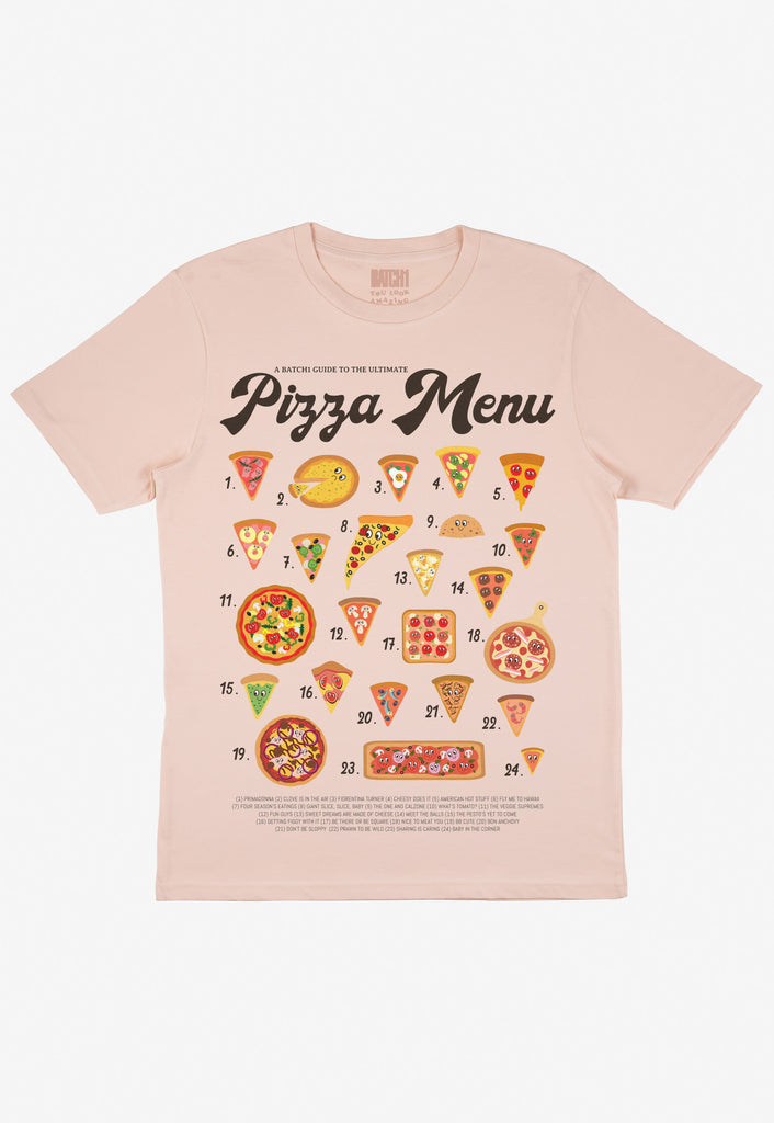Flatlay of dusty peach chinese takeaway graphic tshirt
