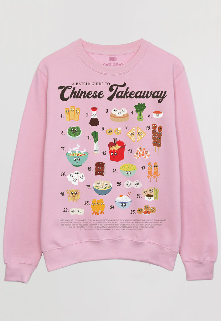 Flatlay of pink chinese takeaway graphic sweatshirt