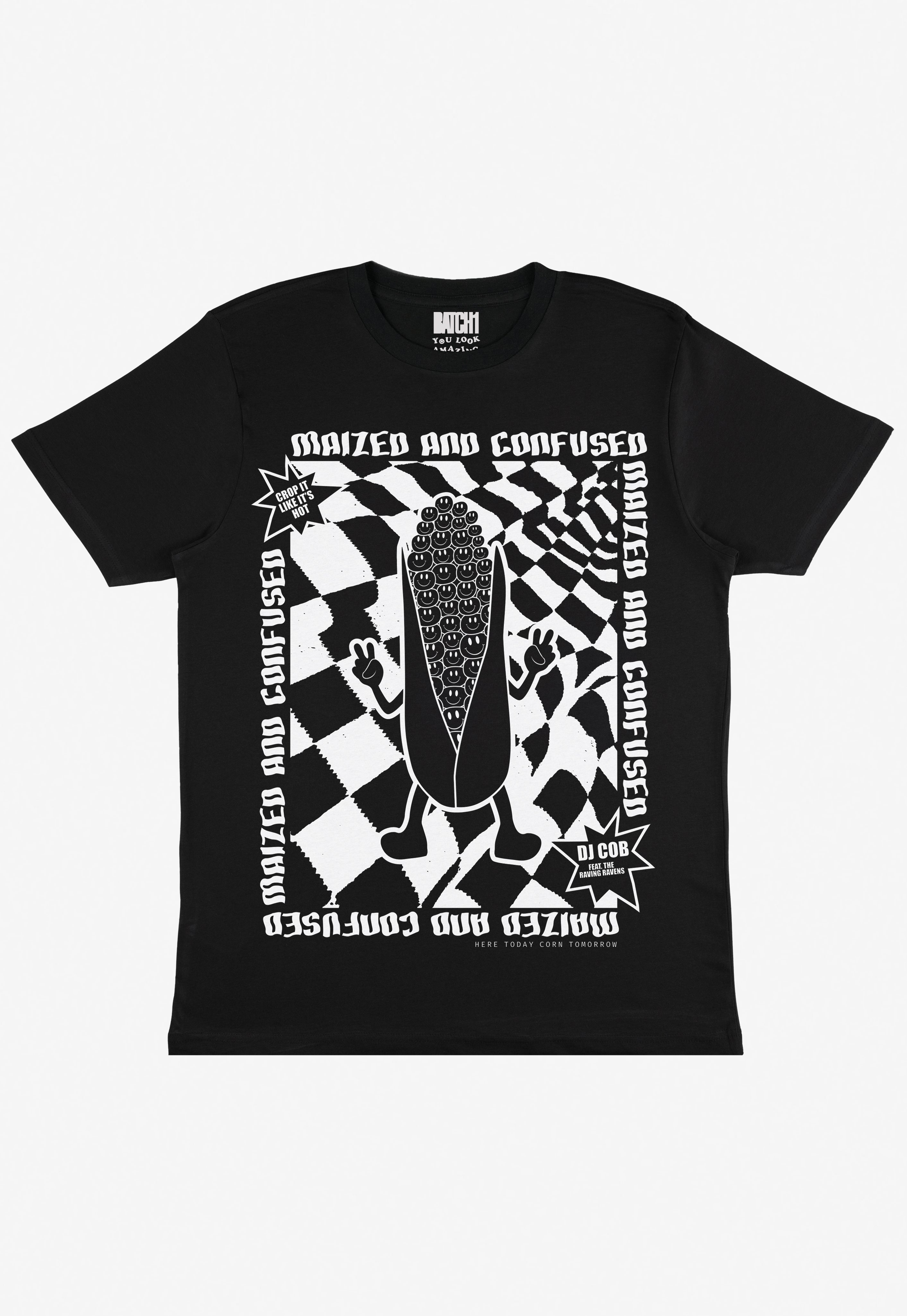 Flatlay of Maized and confused slogan tshirt