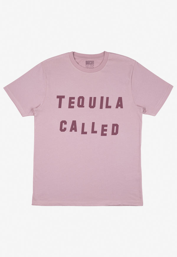 Flatlay of dusty purple tshirt with Tequila Called slogan 