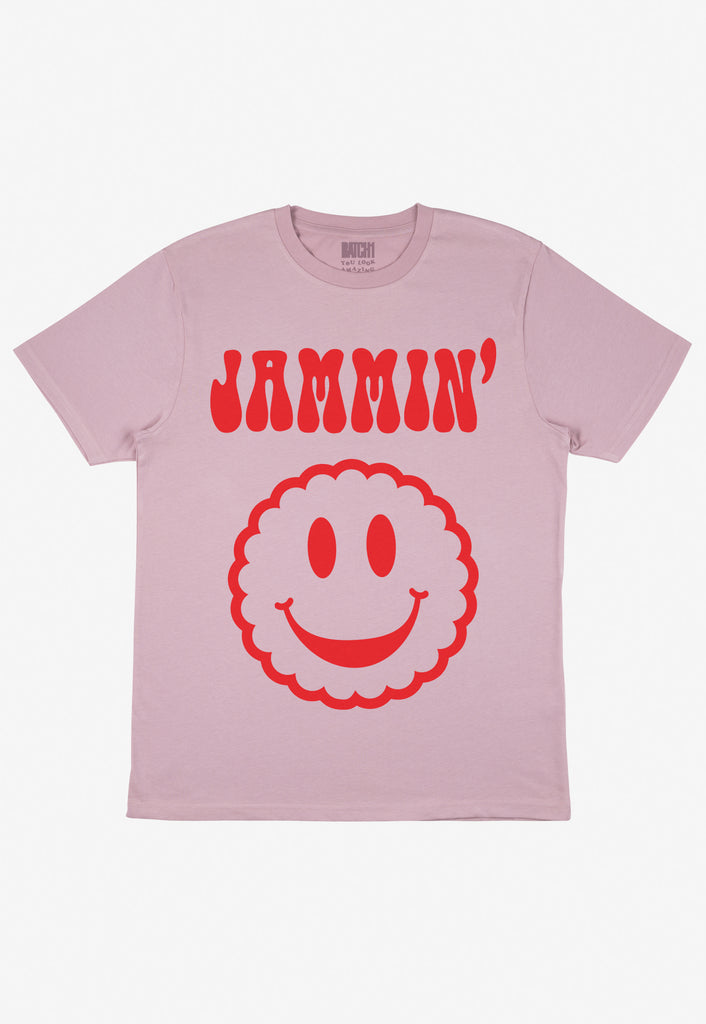 Flatlay of Jammin' slogan tshirt