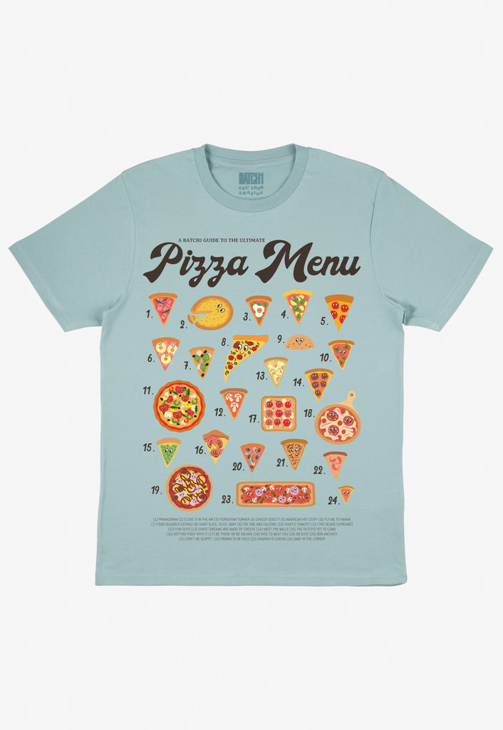 Flatlay image of Pizza guide slogan tshirt 