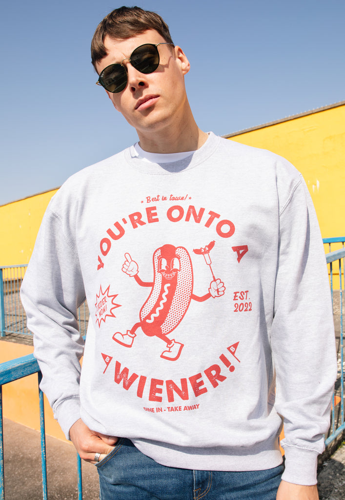 Model wears junk food slogan printed sweatshirt 