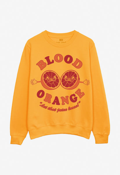Flatlay of blood orange slogan sweatshirt in gold