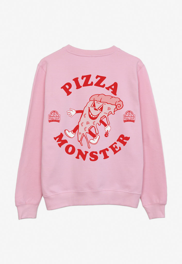 Back print of pizza monster graphic jumper