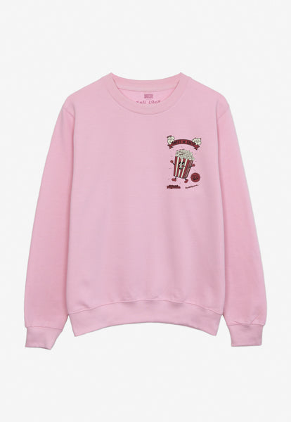 retro popcorn character front print sweatshirt in pink