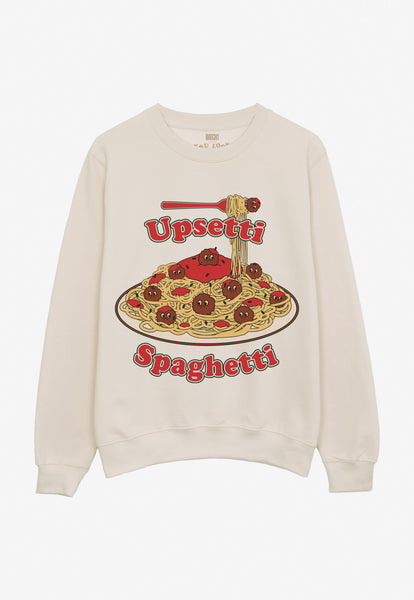 unisex fit vanilla sweatshirt with funny slogan and pasta print 