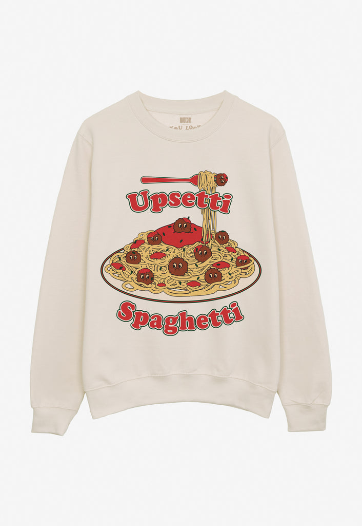 unisex fit vanilla sweatshirt with funny slogan and pasta print 