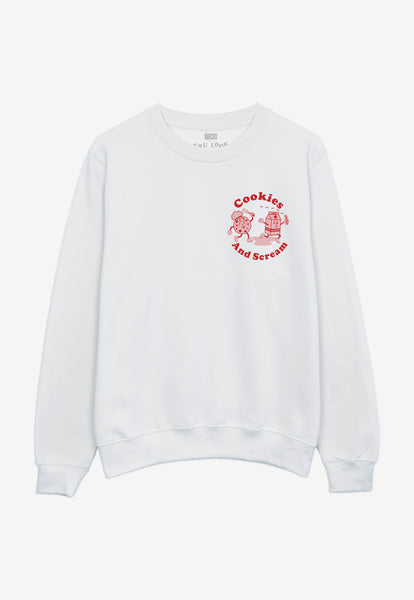 small front vintage style cookie logo sweatshirt in white