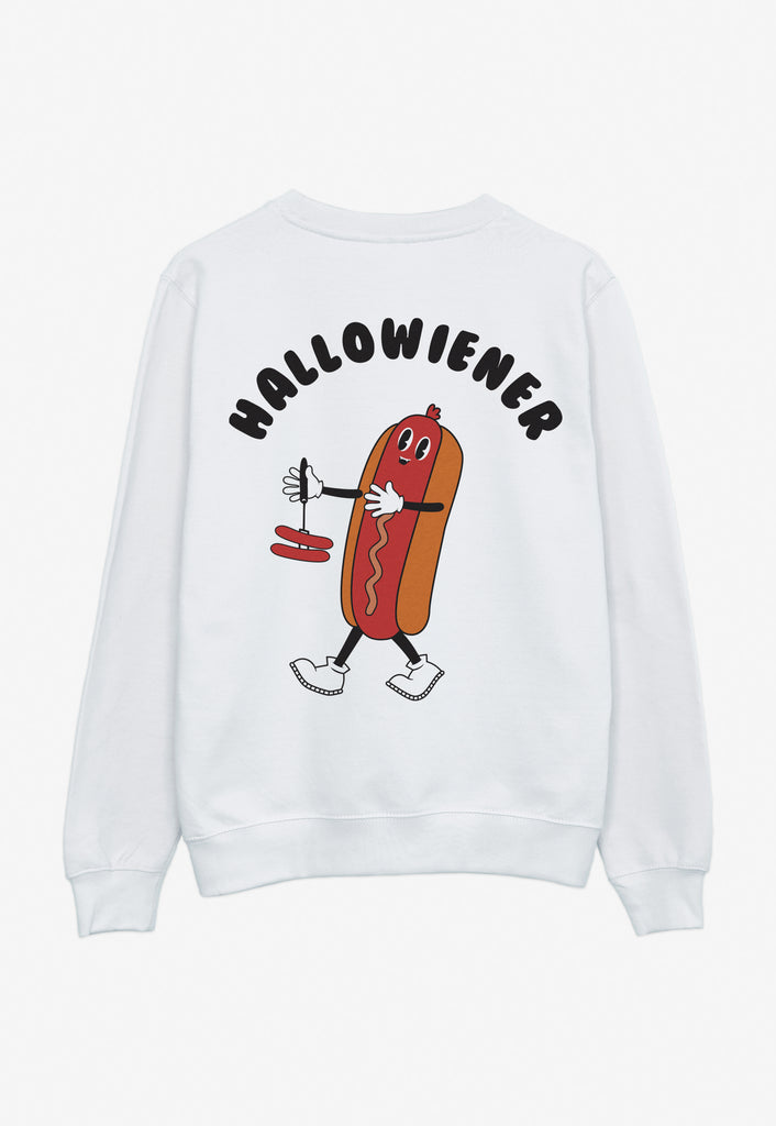 Large vintage style hot dog graphic print jumper in white