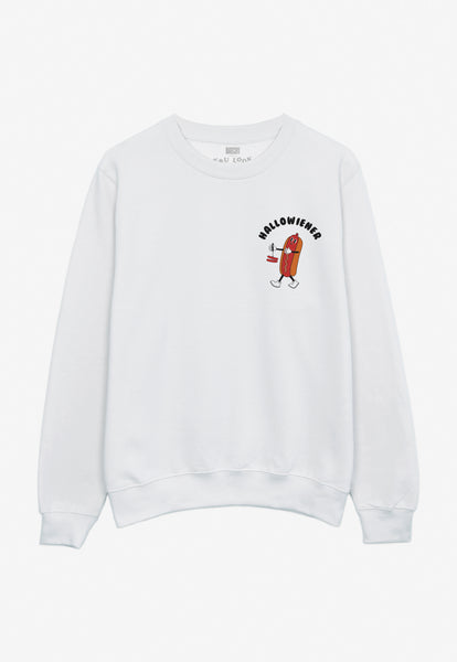 front left chest zombie hotdog printed sweatshirt in white