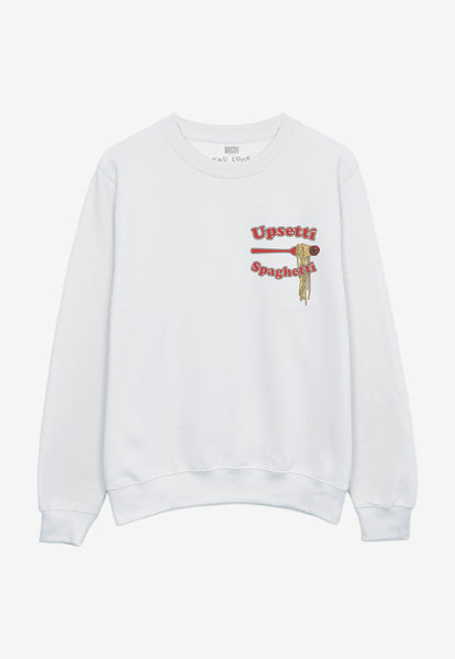 Spaghetti slogan Left chest front print sweatshirt in White
