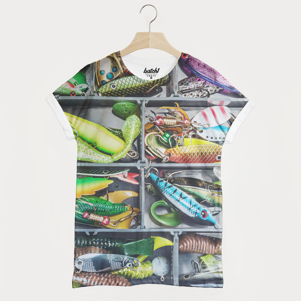 Fishing Tackle Men’s All Over Photo Print Line Fishing Hobby T-Shirt