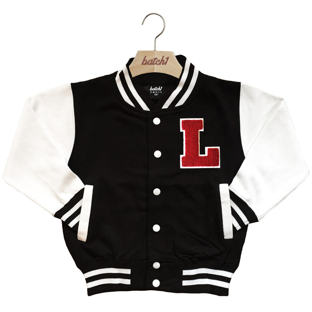 BATCH1 KIDS VARSITY BASEBALL JACKET PERSONALISED WITH GENUINE US COLLEGE LETTER L