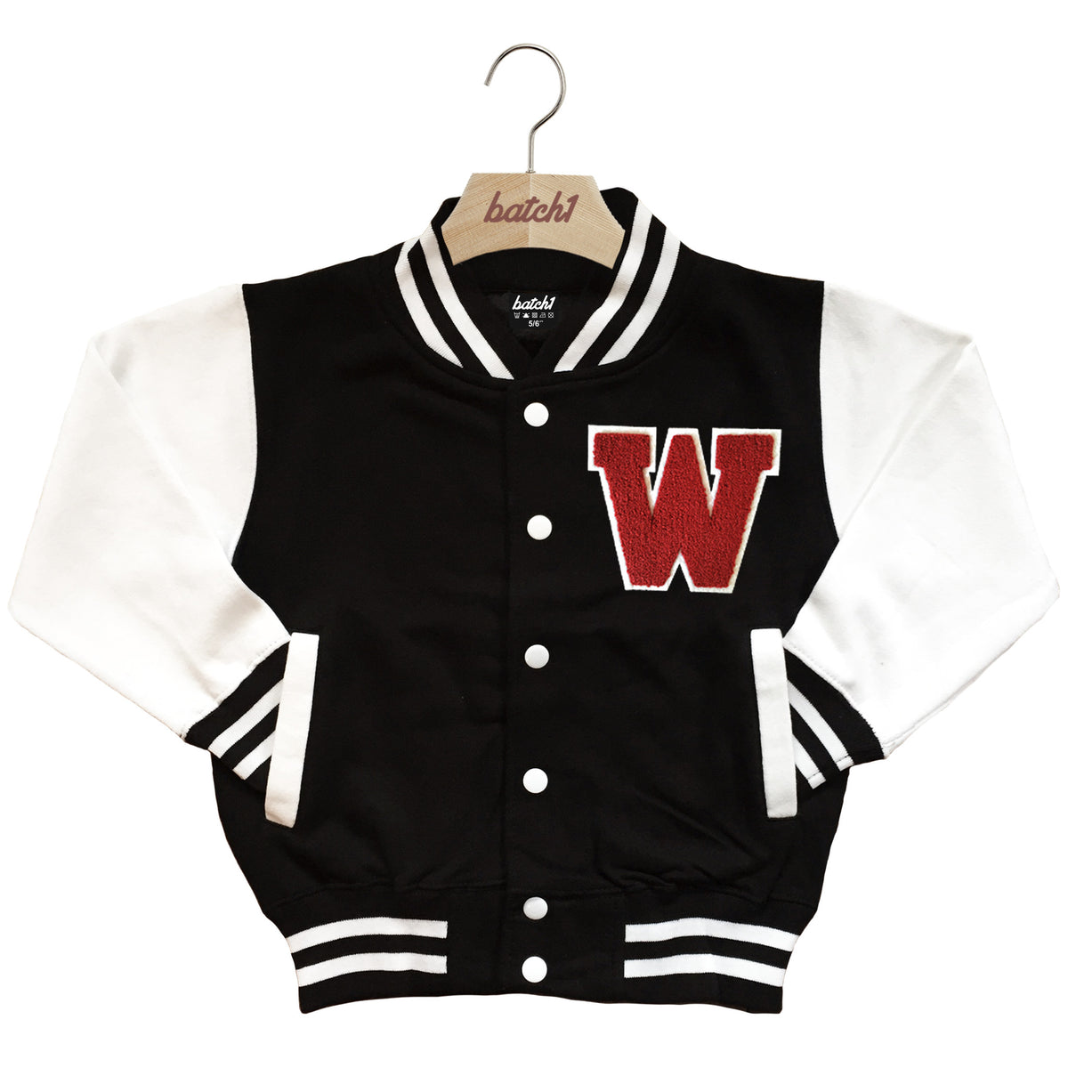 BATCH1 KIDS VARSITY BASEBALL JACKET PERSONALISED WITH GENUINE US COLLE Batch1