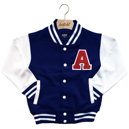 BATCH1 KIDS VARSITY BASEBALL JACKET PERSONALISED WITH GENUINE US COLLEGE LETTER A